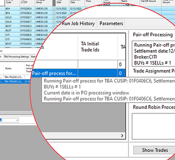 Pair-off processing and run job history