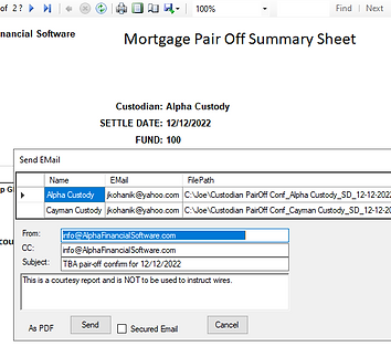 Mortgage pair-off summary report
