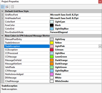 EPN inbound message blotter color-coding settings