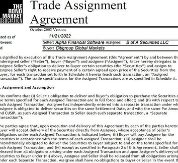 Trade Assignment Agreement generated by TBA Mortgage Master